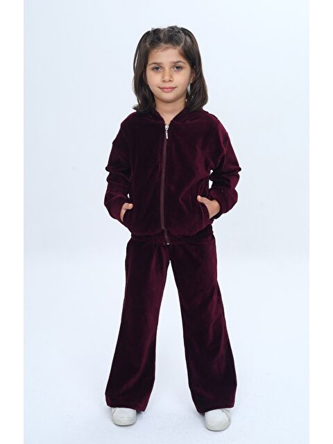 Toontoykids Kız Çocuk 2'li Takım Kapüşonlu Fermuarlı Cepli Sweatshirt & Beli Lastikli Bol Paça Eşofman Altı - Ka - S000497133-19951