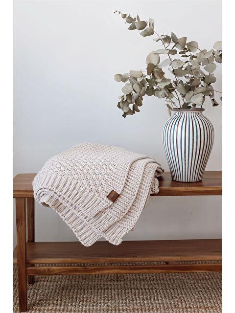 İrya Mocha Örme Battaniye Krem 130x170 - S000295162-19966