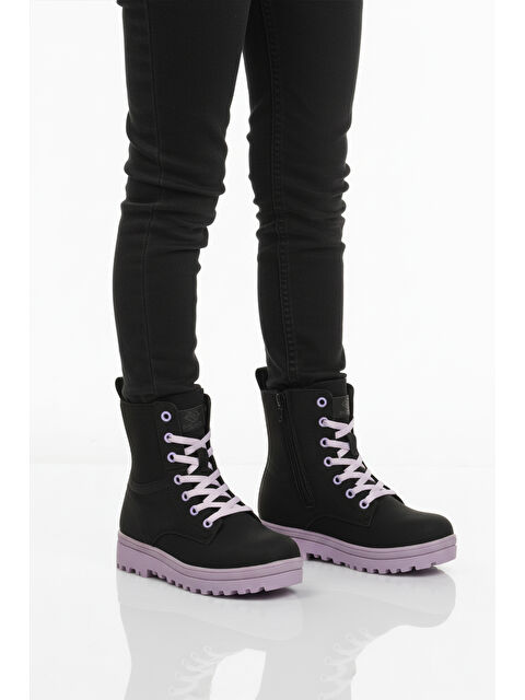 Ayakmod Siyah Lila İçi Polarlı Kaymaz Taban Kız Çocuk Bot 23002 F - S000492412-37439