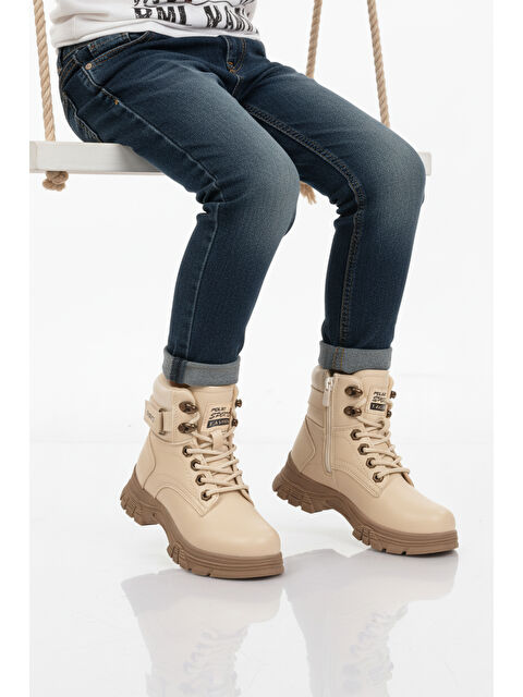 Ayakmod Bej Vizon İçi Polarlı Kaymaz Taban Unisex Çocuk Bot 24035 F - S000492413-37219