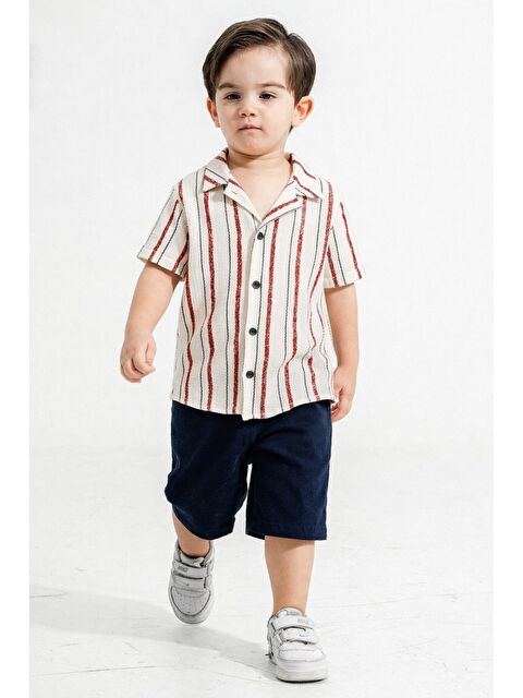 cassolını Tarz Gömlekli Çizgili Belden Ayarlanabilir Kısa Kollu Şortlu 2'li Takım