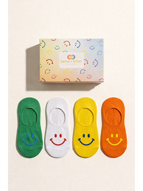 Katia And Bony Kadın 4'Lü Gülen Yüz Desenli Kutulu Görünmez Babet Çorap