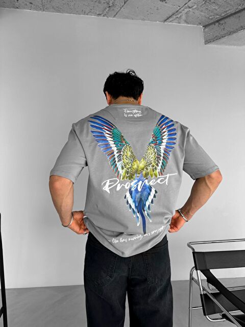 Abluka Online Erkek Oversize 'Everything İs An Option' Nakışlı %100 Pamuk Tişört Gri - S000155222-20600