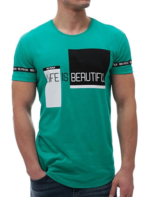 Madmext Baskılı Bisiklet Yaka Petrol Yeşili %100 Pamuk Tişört 2890 - S000146864-20019