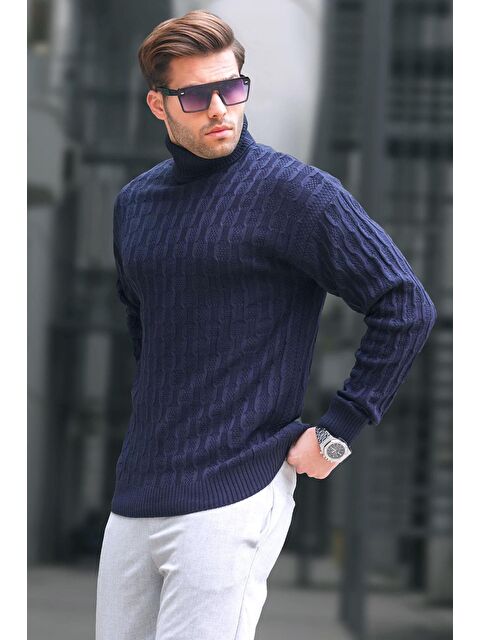 Madmext Lacivert Balıkçı Yaka Desenli Erkek Kazak 6835 - S000117406-21164