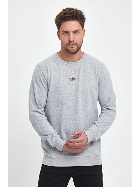 Mmetalic Gri Erkek Supermagic Göğüs Baskılı Basic Sweatshirt - S000232163-20600