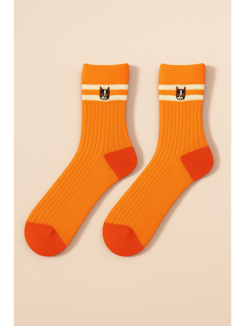 Katia And Bony Unisex Hayvan Nakışlı Soket Çorap Turuncu