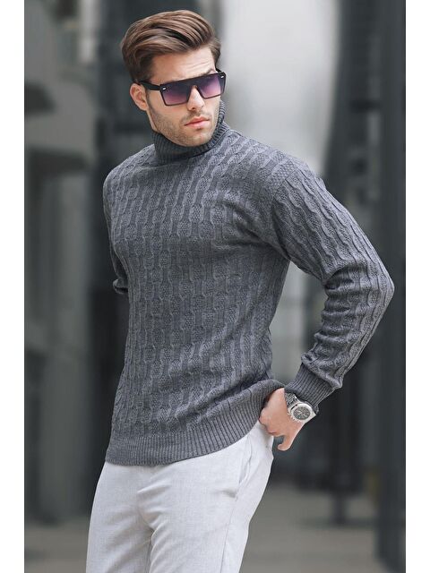 Madmext Antrasit Balıkçı Yaka Desenli Erkek Kazak 6835 - S000117406-29666