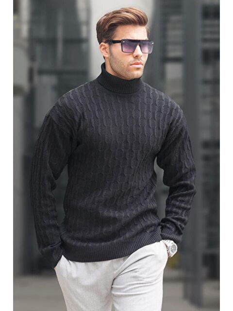 Madmext Siyah Balıkçı Yaka Desenli Erkek Kazak 6835 - S000117406-19351