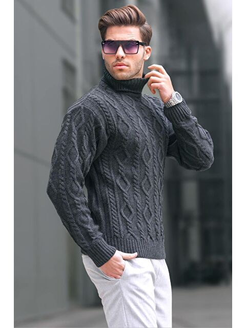 Madmext Antrasit Balıkçı Yaka Erkek Triko Kazak 6854 - S000117407-29666