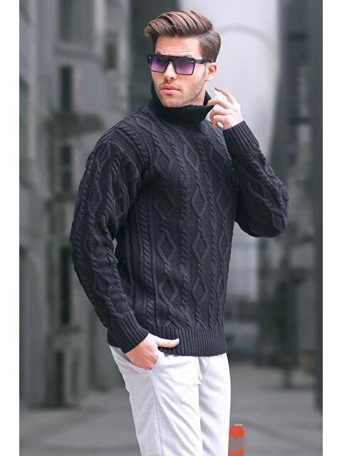 Madmext Siyah Balıkçı Yaka Erkek Triko Kazak 6854 - S000117407-19351