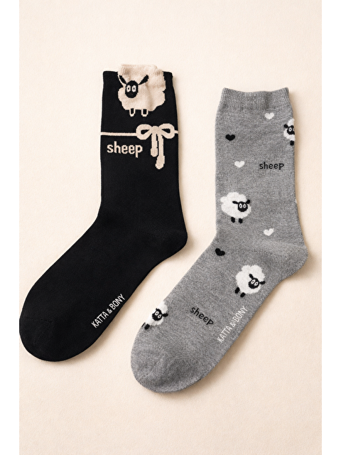 Katia And Bony Kadın 2'Li Kuzu Desenli Soket Çorap Gri Mix