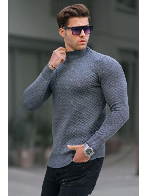 Madmext Antrasit Balıkçı Yaka Erkek Triko Kazak 6809 - S000117408-29666