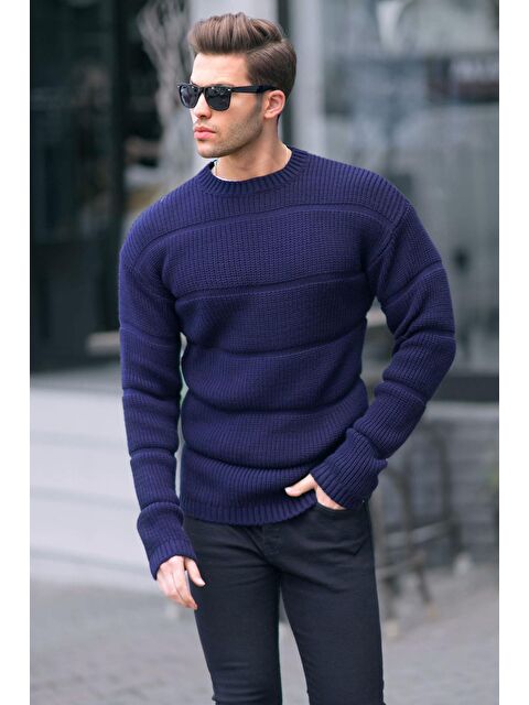 Madmext Lacivert Bisiklet Yaka Örme Kazak 6855 - S000117409-21164