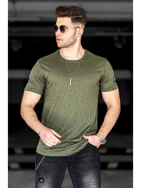 Madmext Yırtık Detaylı Haki %100 Pamuk Tişört 2883 - S000039426-18547