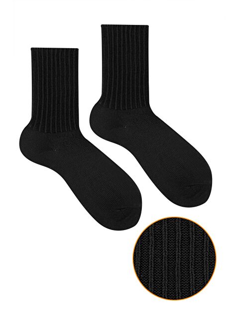 Ozzy Socks Kışlık Kadın Yünlü Siyah Renk Uyku Çorabı Soft Touch