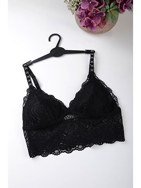 Kompedan Dantelli Taşlı Ayarlanabilir Askılı Kadın Bustiyer Bralet | 9009 - S000243623-19351