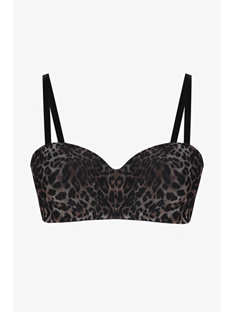 Koza İç Giyim Kadın Dolgusuz Tül Detaylı Leopar Desenli Toparlayıcı Straplez Sütyen - S000332357-37433