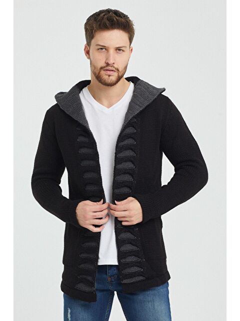 Tarz Cool Erkek Lacivert Desenli Panço Triko Hırka - S000141622-19351