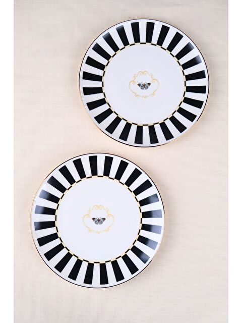 TABAK EVİ Porselen Butterfly Collection Altın Yaldızlı Pasta Tabağı Siyah 20,50cm 2 li - S000502979-23173