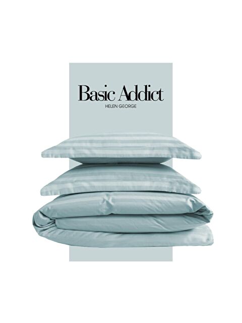 Helen George Pamuk Saten Çizgili Tek Kişilik Nevresim Takımı 160x200 Mavi - S000228714-17234