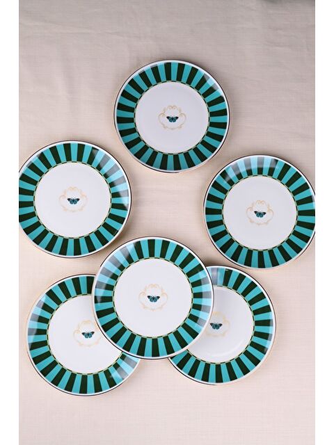 TABAK EVİ Porselen Butterfly Collection Altın Yaldızlı Pasta Tabağı Yeşil 20,50cm 6 lı - S000502983-23173
