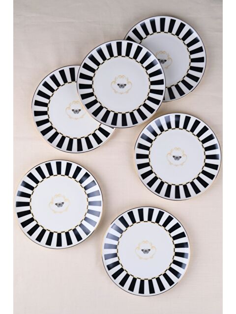 TABAK EVİ Porselen Butterfly Collection Altın Yaldızlı Pasta Tabağı Siyah 20,50cm 6 lı - S000502984-23173