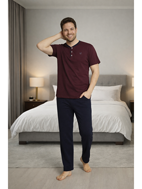 Formo Erkek %100 Doğal Pamuk Kısa Kollu Düğmeli Yüksek Kaliteli Pijama Takımı