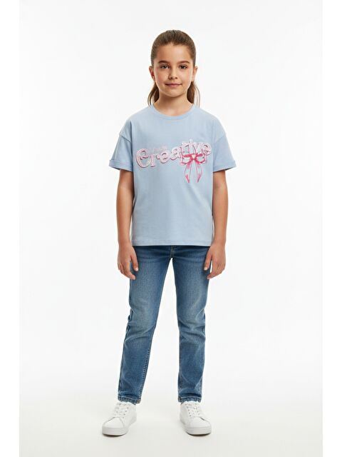 Toontoykids Kız Çocuk Bisiklet Yaka Kısa Kollu Baskılı Tişört 25010