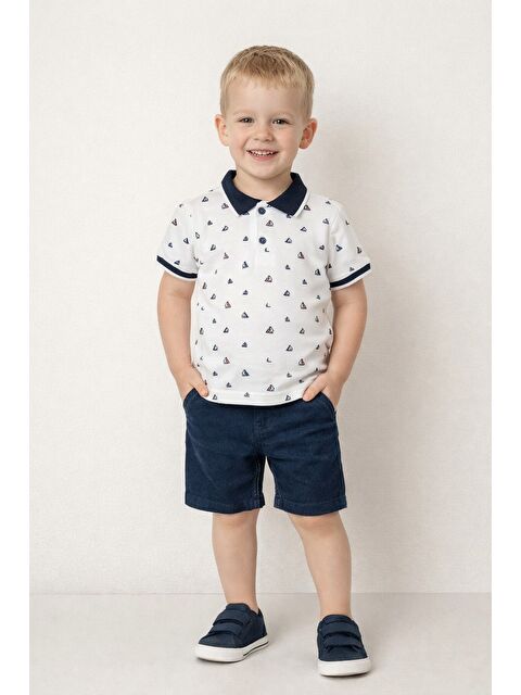 Kidex's Tarz Lakos Yelken Desenli Belden Ayarlanabilir Kısa Kollu Şortlu 2'li Takım