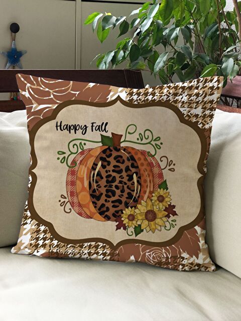 Evmila Sonbahar Temalı 43x43 Kadife Kırlent Kılıfı - S000292014-23173