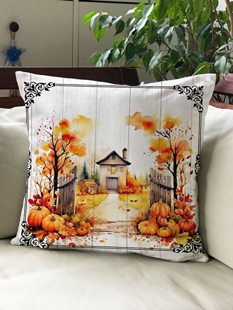 Evmila Sonbahar Temalı 43x43 Kadife Kırlent Kılıfı - S000292002-23173