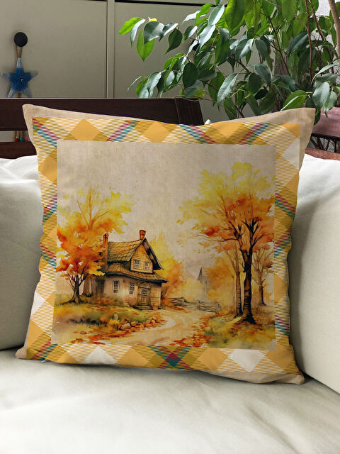 Evmila Sonbahar Temalı 43x43 Kadife Kırlent Kılıfı - S000292010-23173
