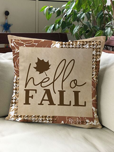 Evmila Sonbahar Temalı 43x43 Kadife Kırlent Kılıfı - S000292017-23173