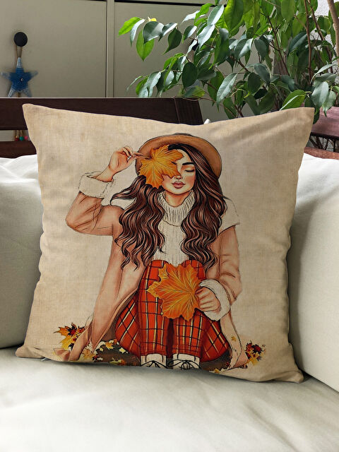 Evmila Sonbahar Temalı 43x43 Kadife Kırlent Kılıfı - S000292027-23173