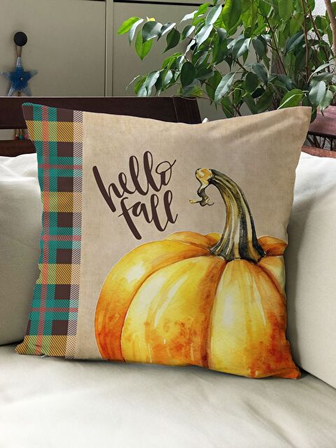 Evmila Sonbahar Temalı 43x43 Kadife Kırlent Kılıfı - S000292013-23173