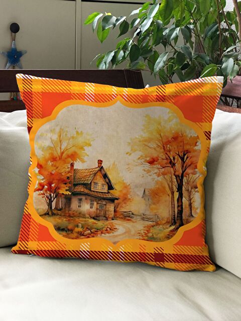 Evmila Sonbahar Temalı 43x43 Kadife Kırlent Kılıfı - S000292016-23173