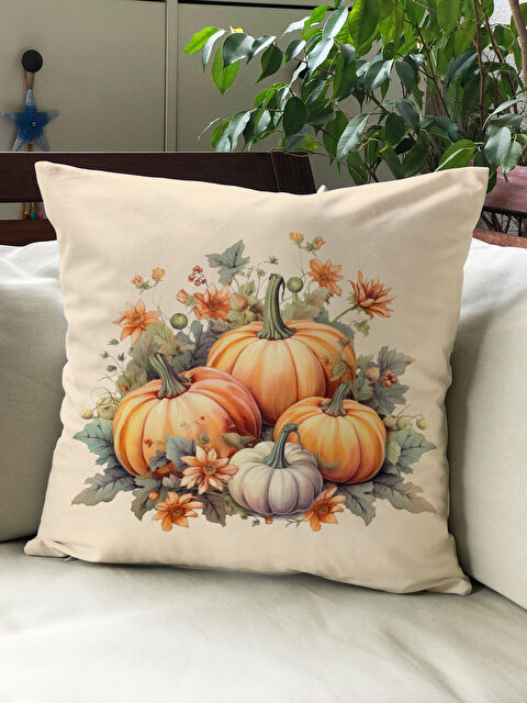 Evmila Sonbahar Temalı 43x43 Kadife Kırlent Kılıfı - S000292020-23173