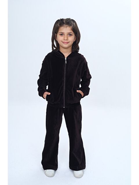 Toontoykids Kız Çocuk 2'li Takım Kapüşonlu Fermuarlı Cepli Sweatshirt & Beli Lastikli Bol Paça Eşofman Altı - Ka - S000497133-19413