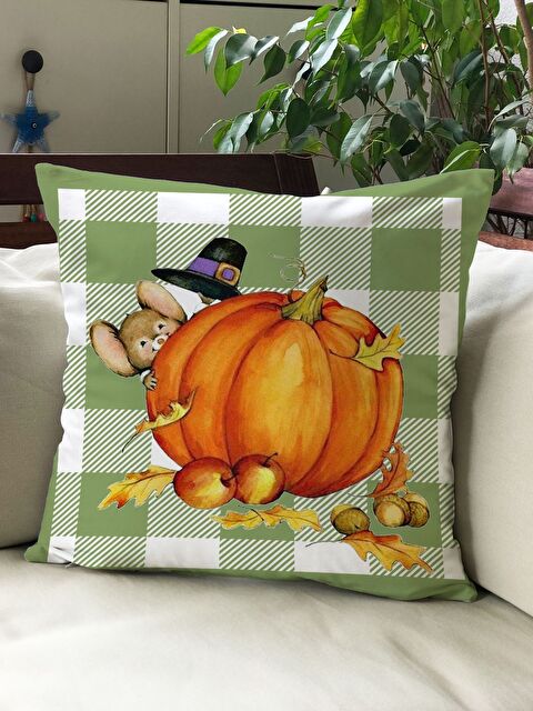 Evmila Sonbahar Temalı 43x43 Kadife Kırlent Kılıfı - S000292021-23173