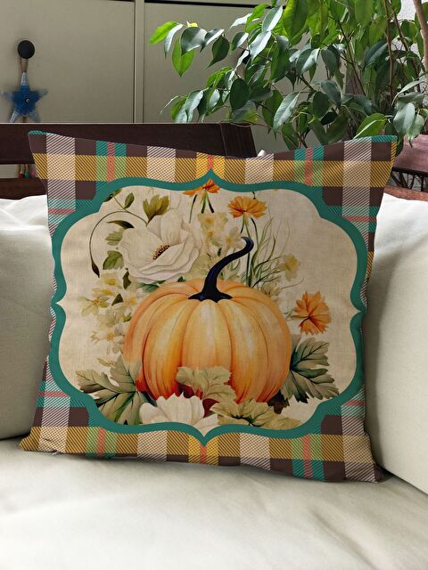 Evmila Sonbahar Temalı 43x43 Kadife Kırlent Kılıfı - S000292029-23173