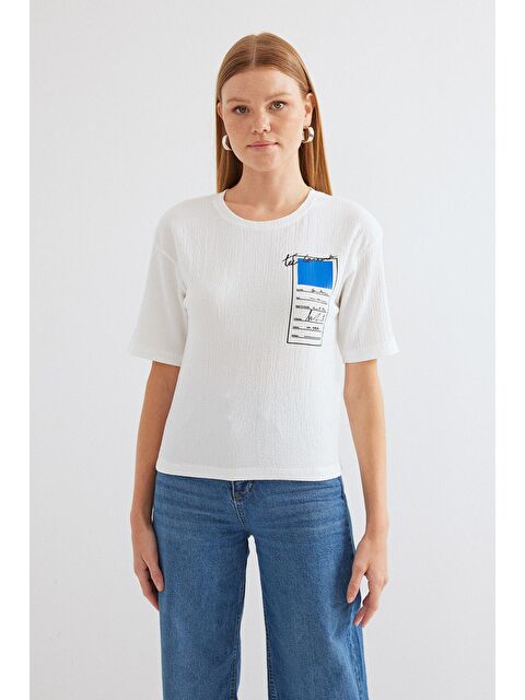 Bigdart 911 Baskılı Örme Basic Tişört - Mavi - S000194562-17234