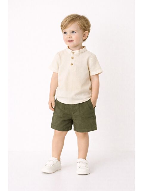 Kidex's Tarz Gömlek Çizgi Desenli Belden Ayarlanabilir Kısa Kollu Şortlu 2'li Takım