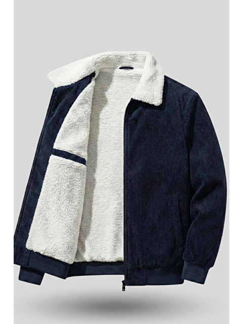 Genius Store Erkek Kadife Mont Pelüş Astarlı Tam Fermuarlı Gömlek Yaka Spor Mont - S000505246-21164