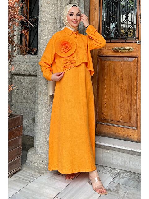 Julude Gömlek Kombinli Askılı Güllü Tesettür Elbise - S000208093-20013