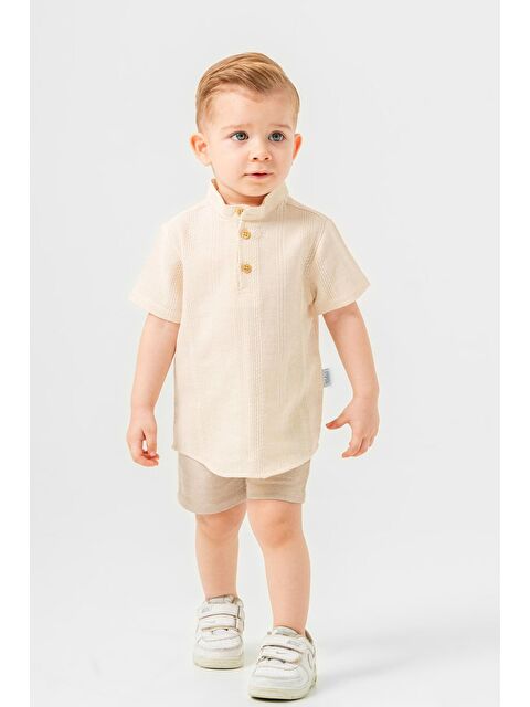 Kidex's Tarz Gömlek Çizgi Desenli Belden Ayarlanabilir Kısa Kollu Şortlu 2'li Takım