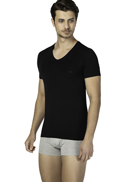 D'S damat DS Damat Comfort V Yaka T-shirt SİYAH - S000532182-19351