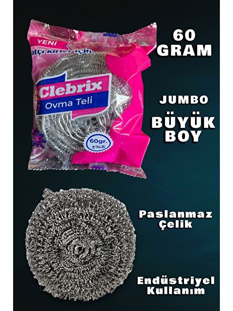 Technow Paslanmaz Çelik Büyük Endüstriyel Boy Bulaşık Ovma Teli Jumbo Boy 60 gr