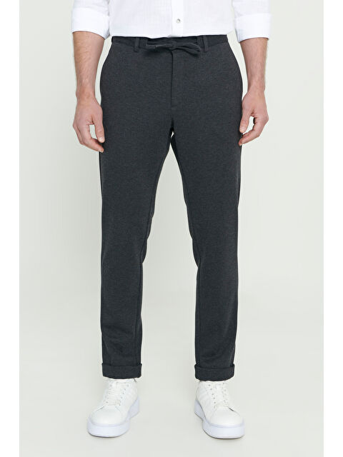 AC&Co / Altınyıldız Classics Erkek Antrasit Slim Fit Dar Kesim Beli Bağlamalı Esnek Pantolon - S000402394-29666
