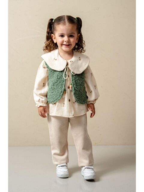 Cantoy Bohem Tarz Çiçek Desenli Müslin Bluz Ve Buklet Yelekli 3'Lü Bebek Takımı - S000497158-5409